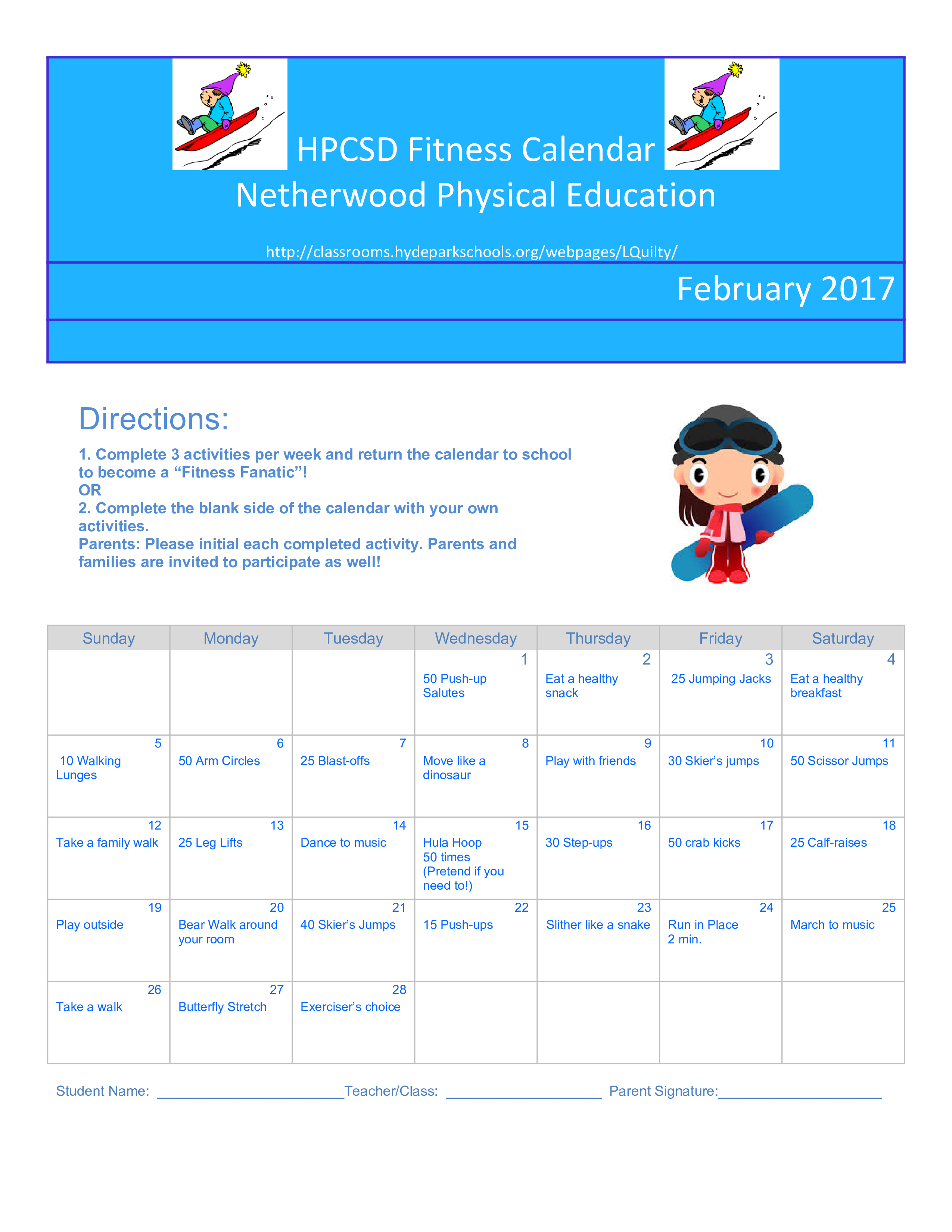monthly fitness calendar voorbeeld afbeelding 