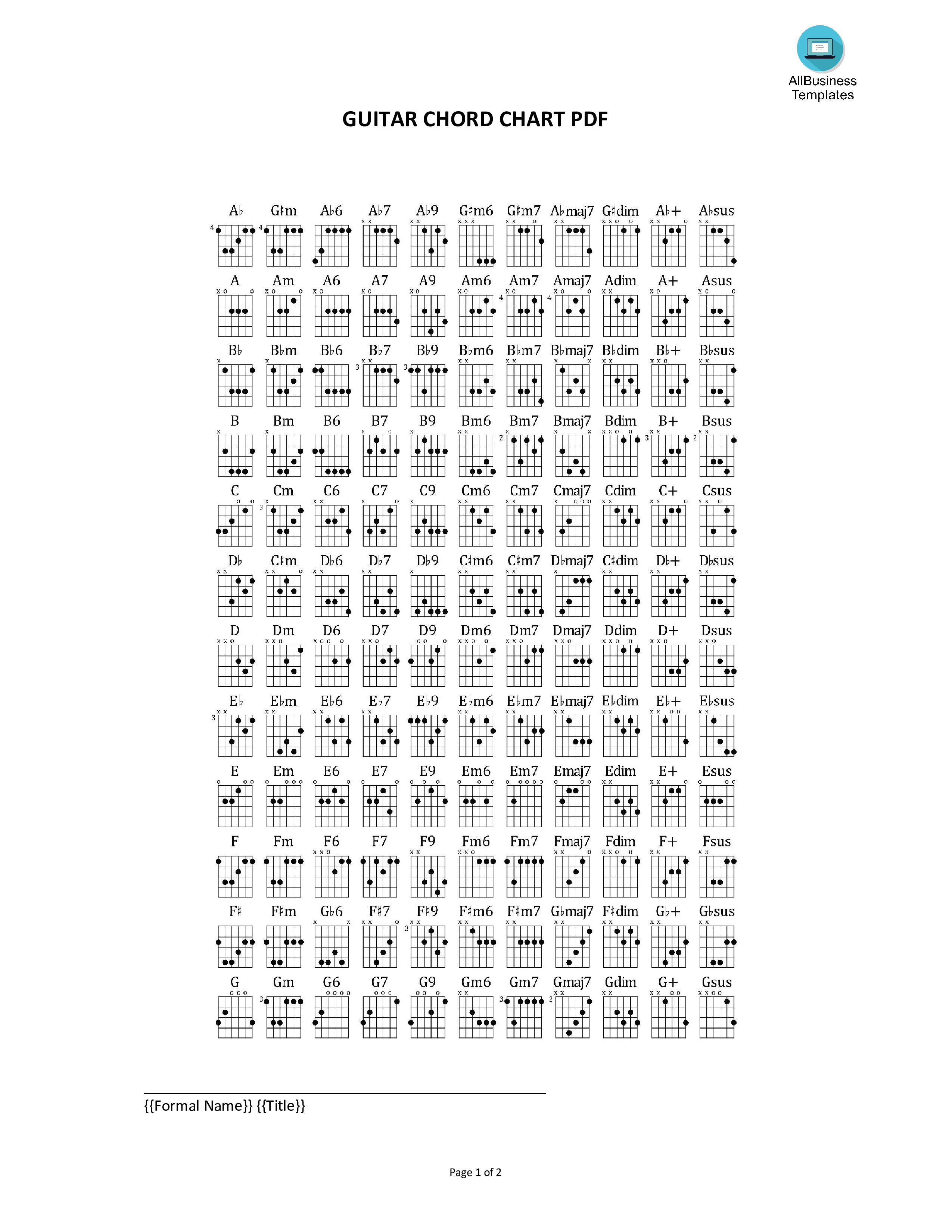 Guitar Chord Chart PDF 模板