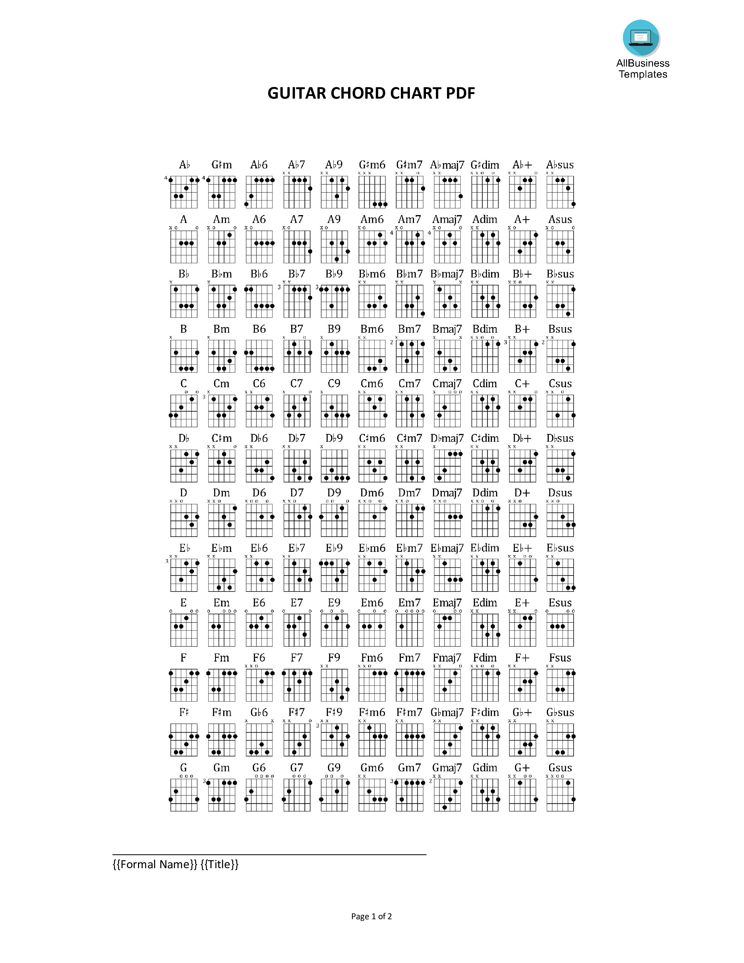 Guitar Chord Chart PDF 模板