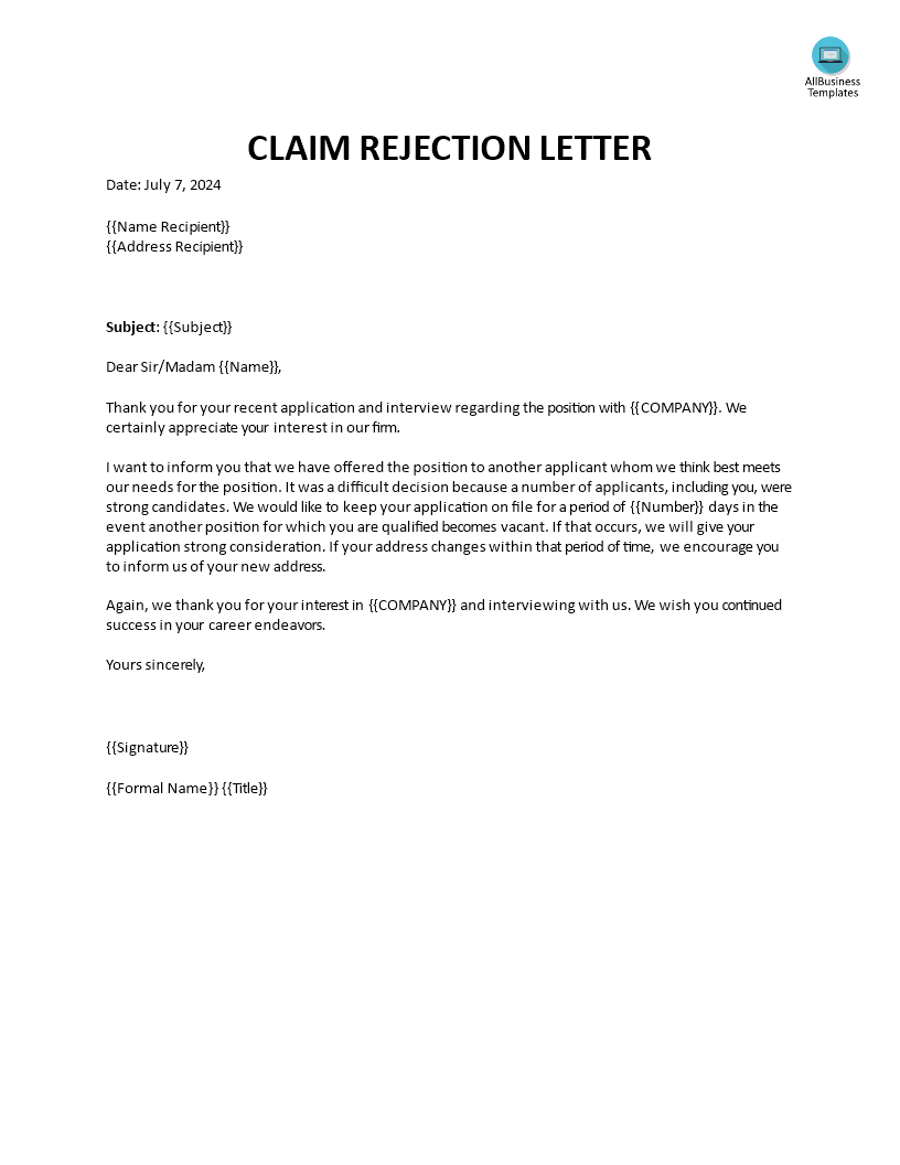 claim rejection letter voorbeeld afbeelding 