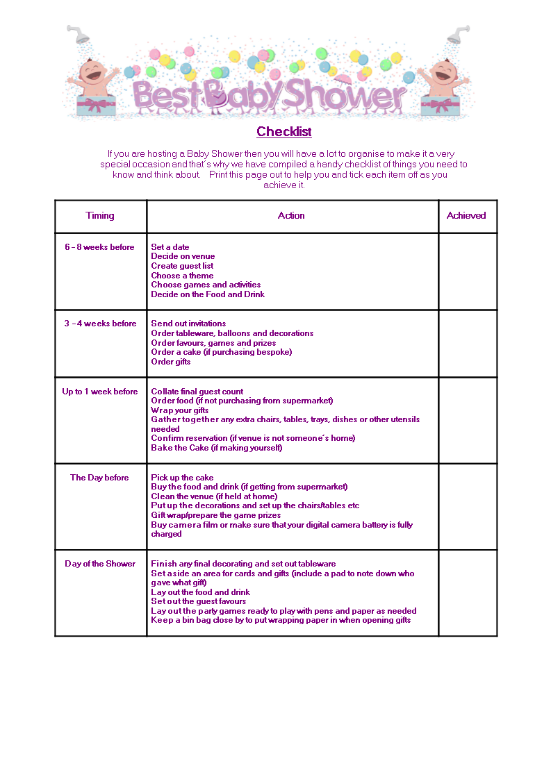 best baby shower checklist template