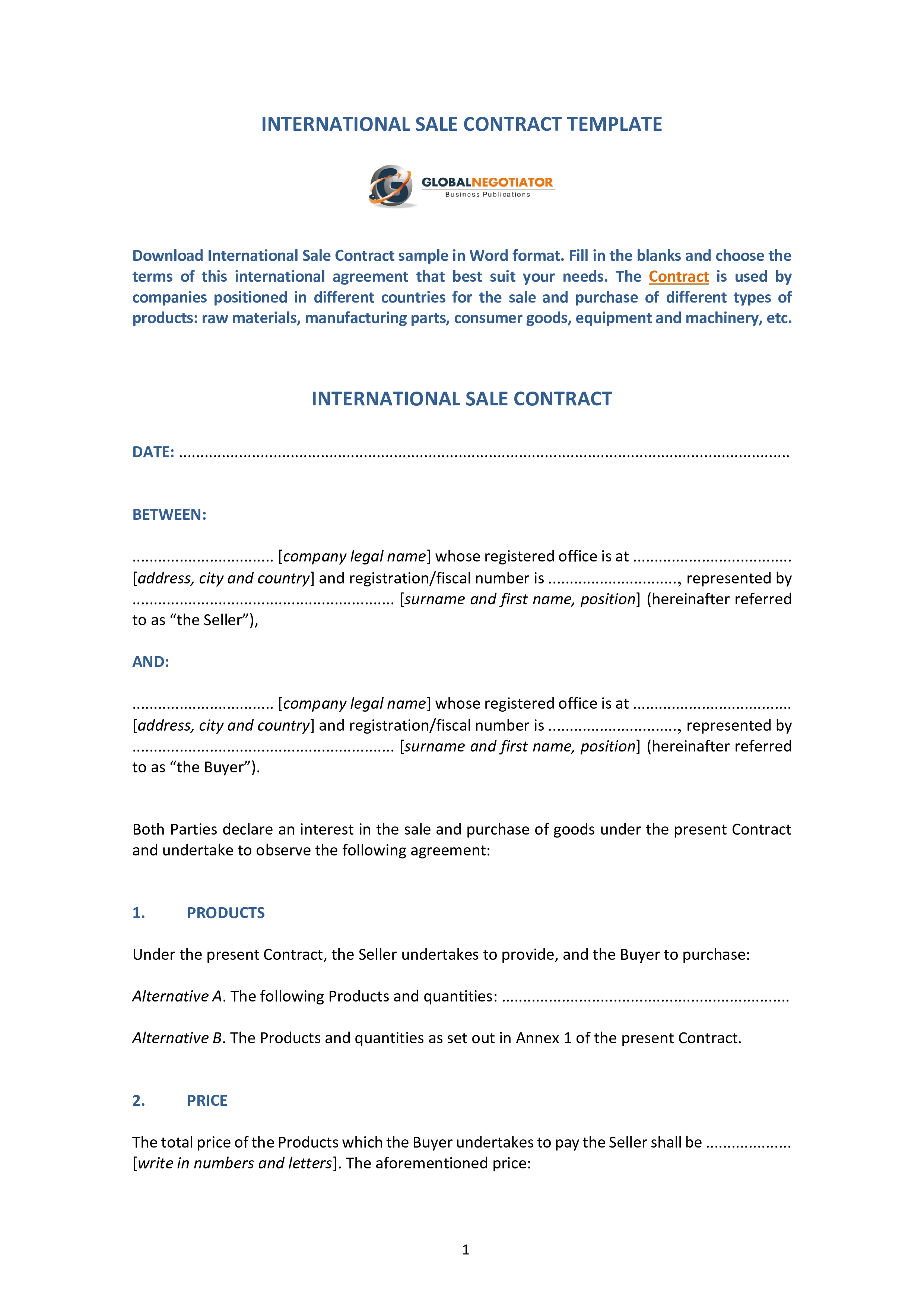 sales contract agreement modèles