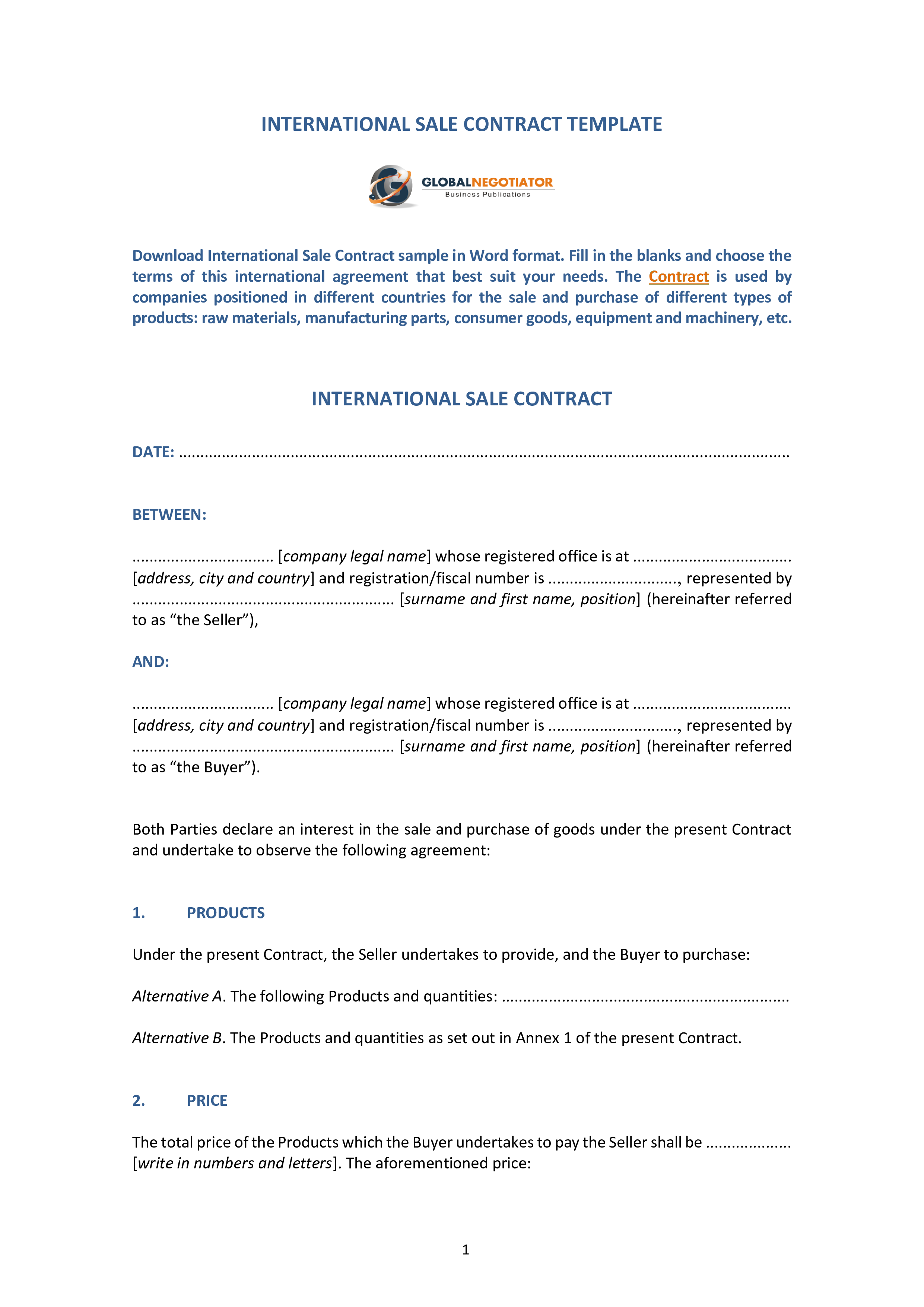 Sales Contract Agreement Templates At Allbusinesstemplates