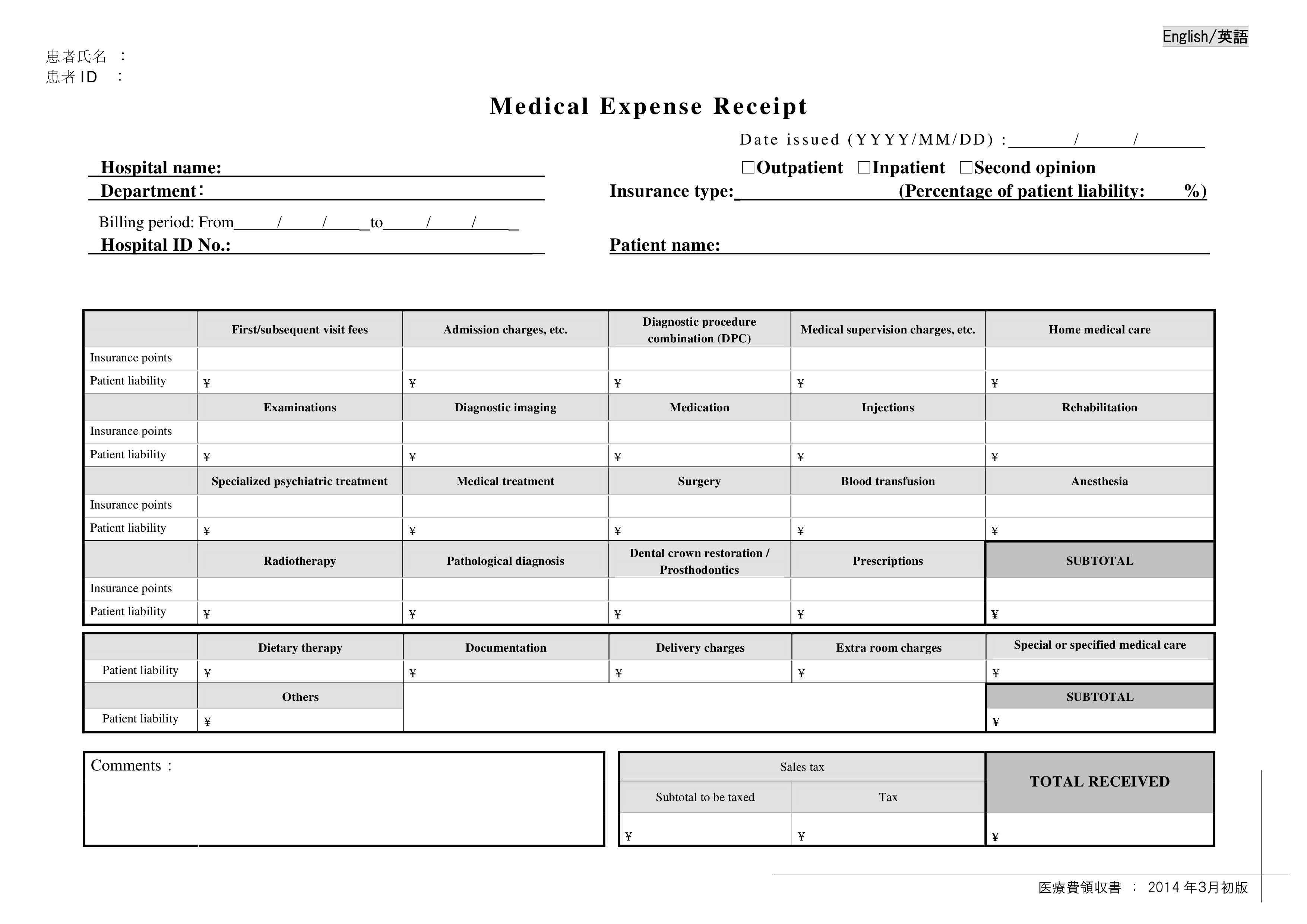 medical expense receipt modèles