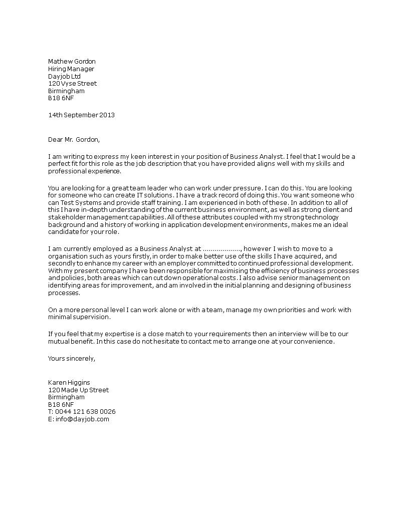 business analyst application letter voorbeeld afbeelding 