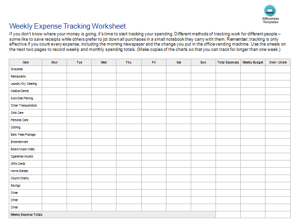 weekly home budget worksheet modèles