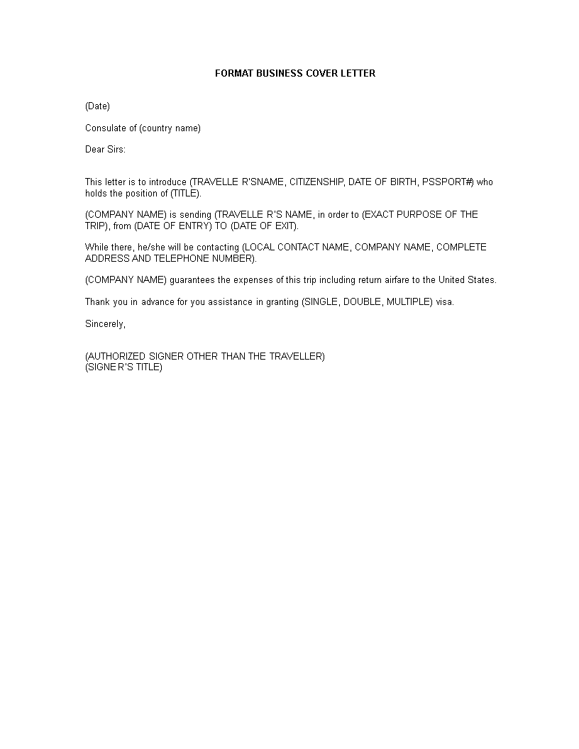 business cover letter word template