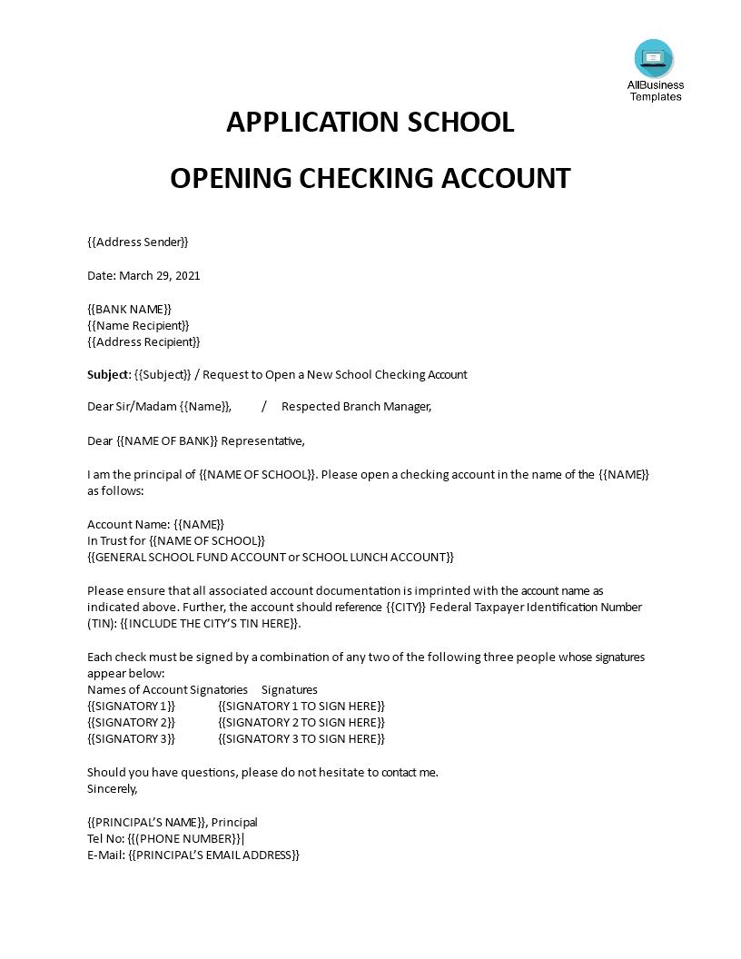 bank account application letter sample