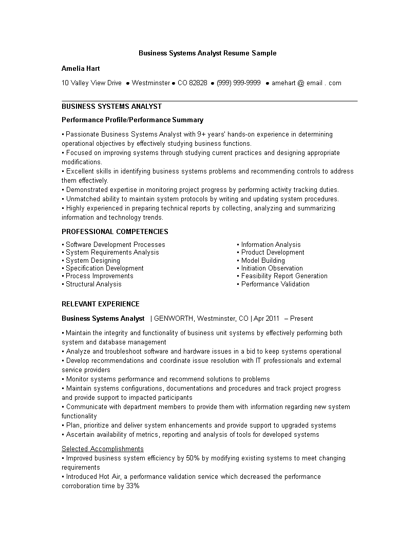 Kostenloses Business System Analyst Throughout Business Analyst Report Template