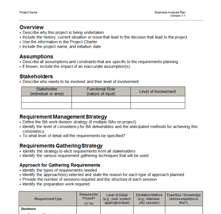 business analysis business plan