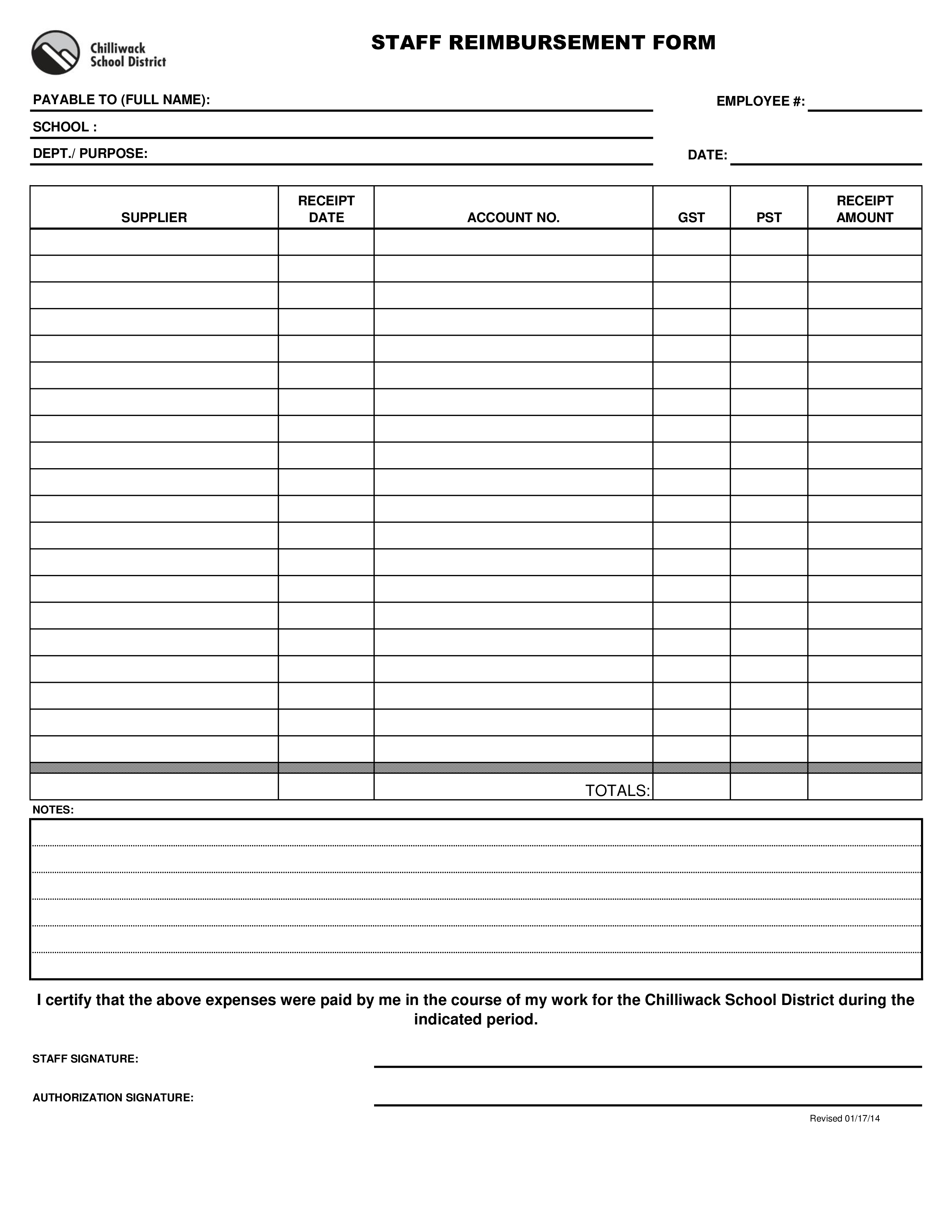 Staff Reimbursement Form Templates At Allbusinesstemplates