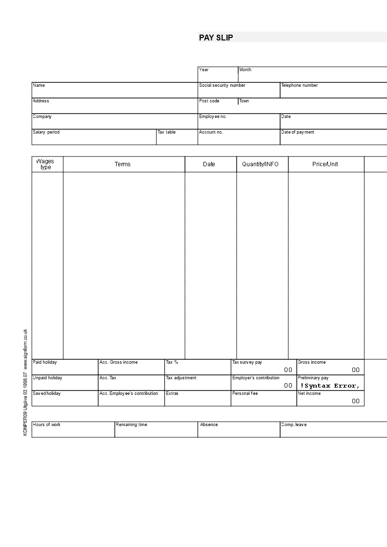 payslip template Hauptschablonenbild