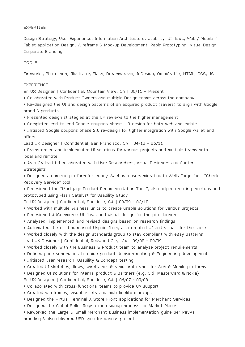senior ux designer resume template