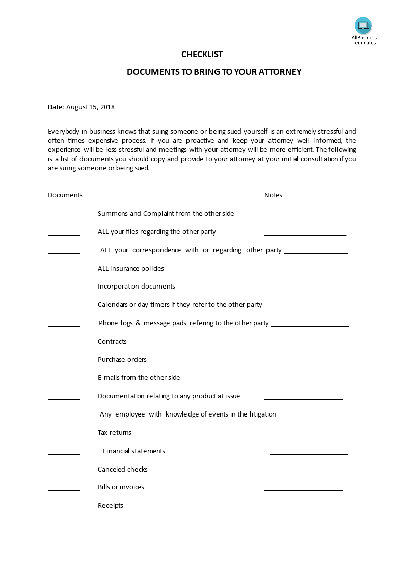 litigation checklist for documents to bring to your attorney plantilla imagen principal
