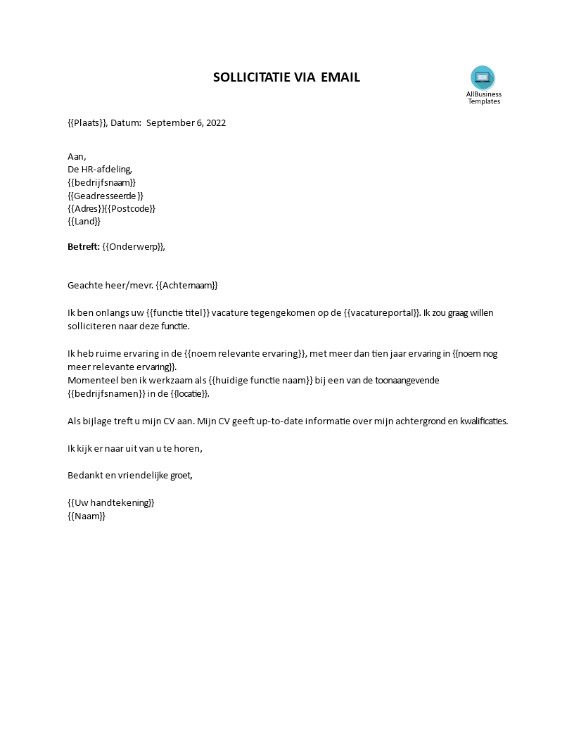 sollicitatiebrief e-mail voorbeeld afbeelding 