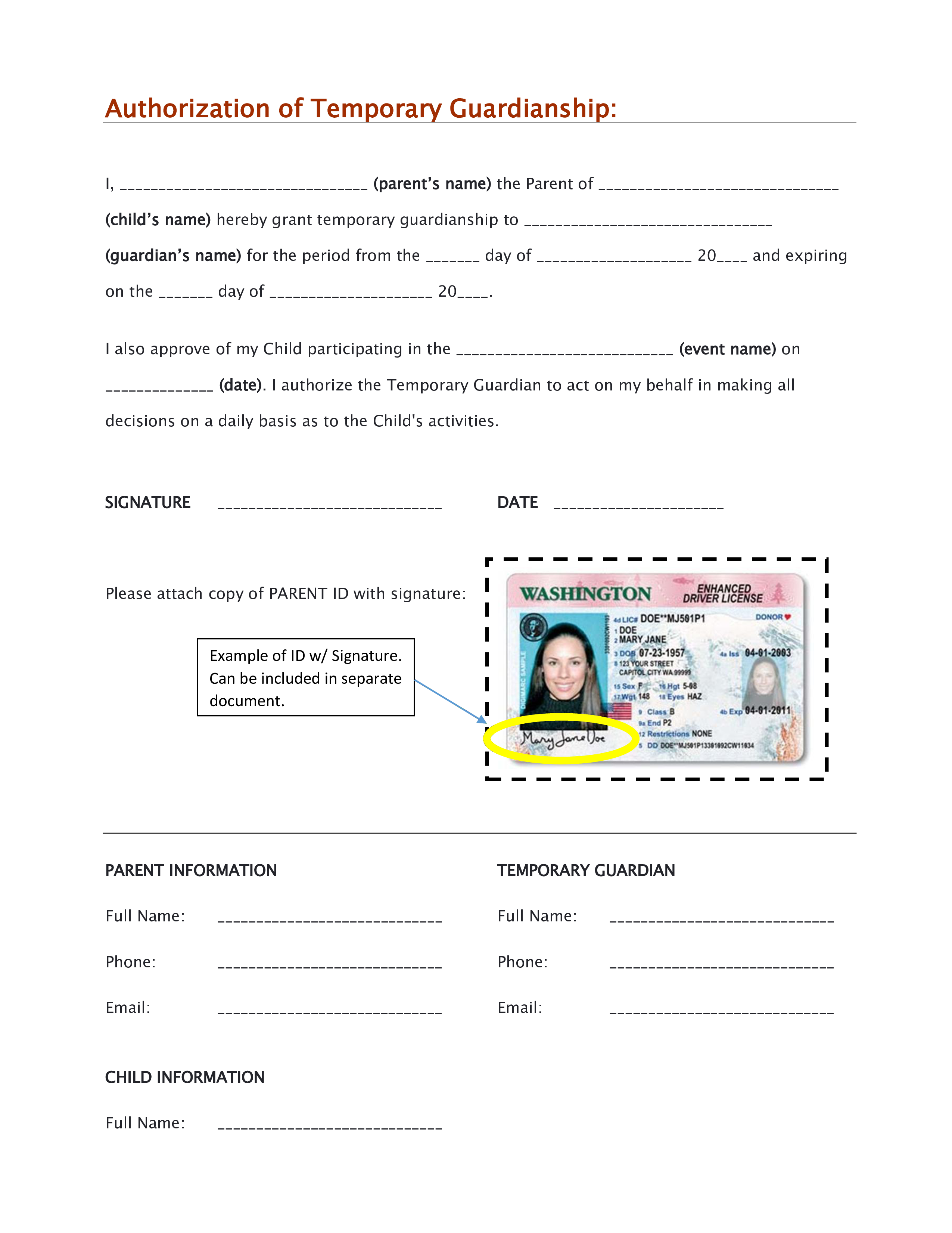 temporary guardianship form modèles