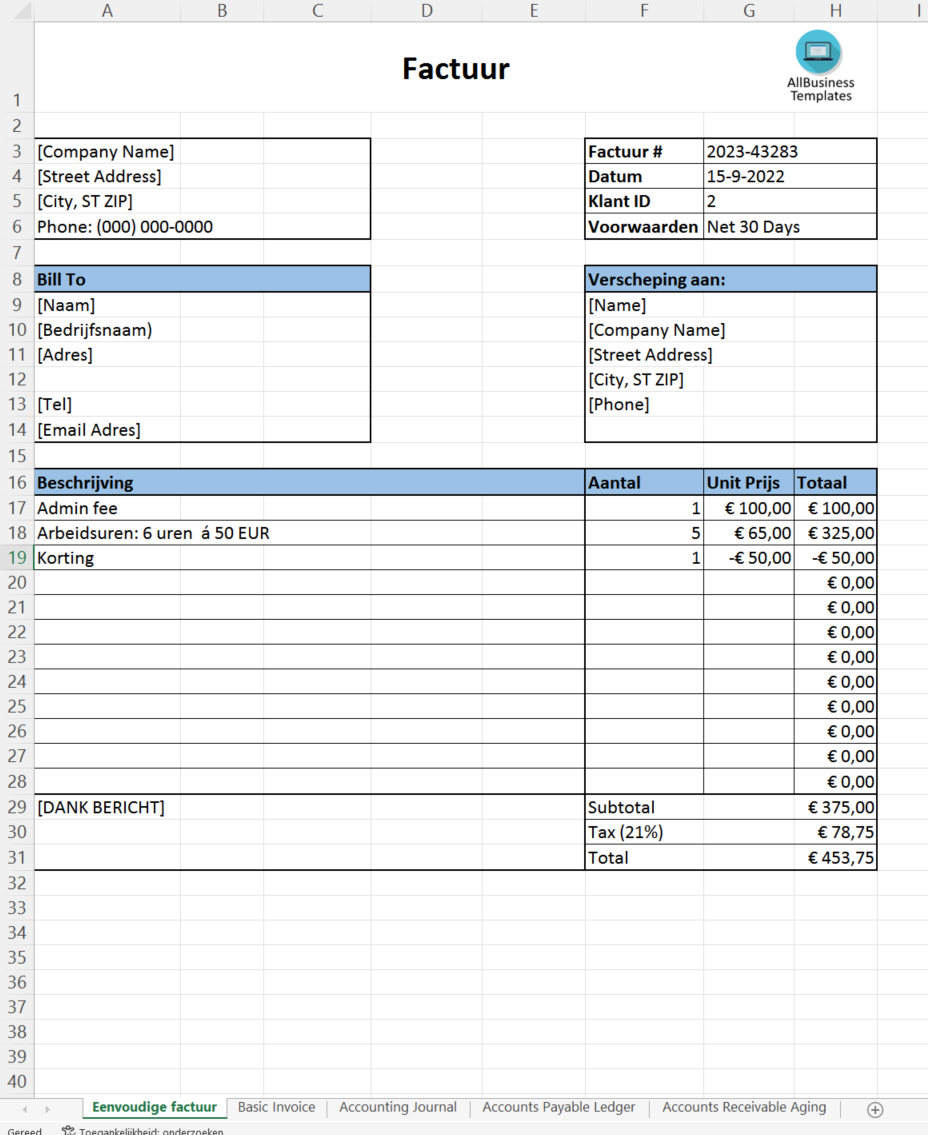 factuur template voorbeeld afbeelding 