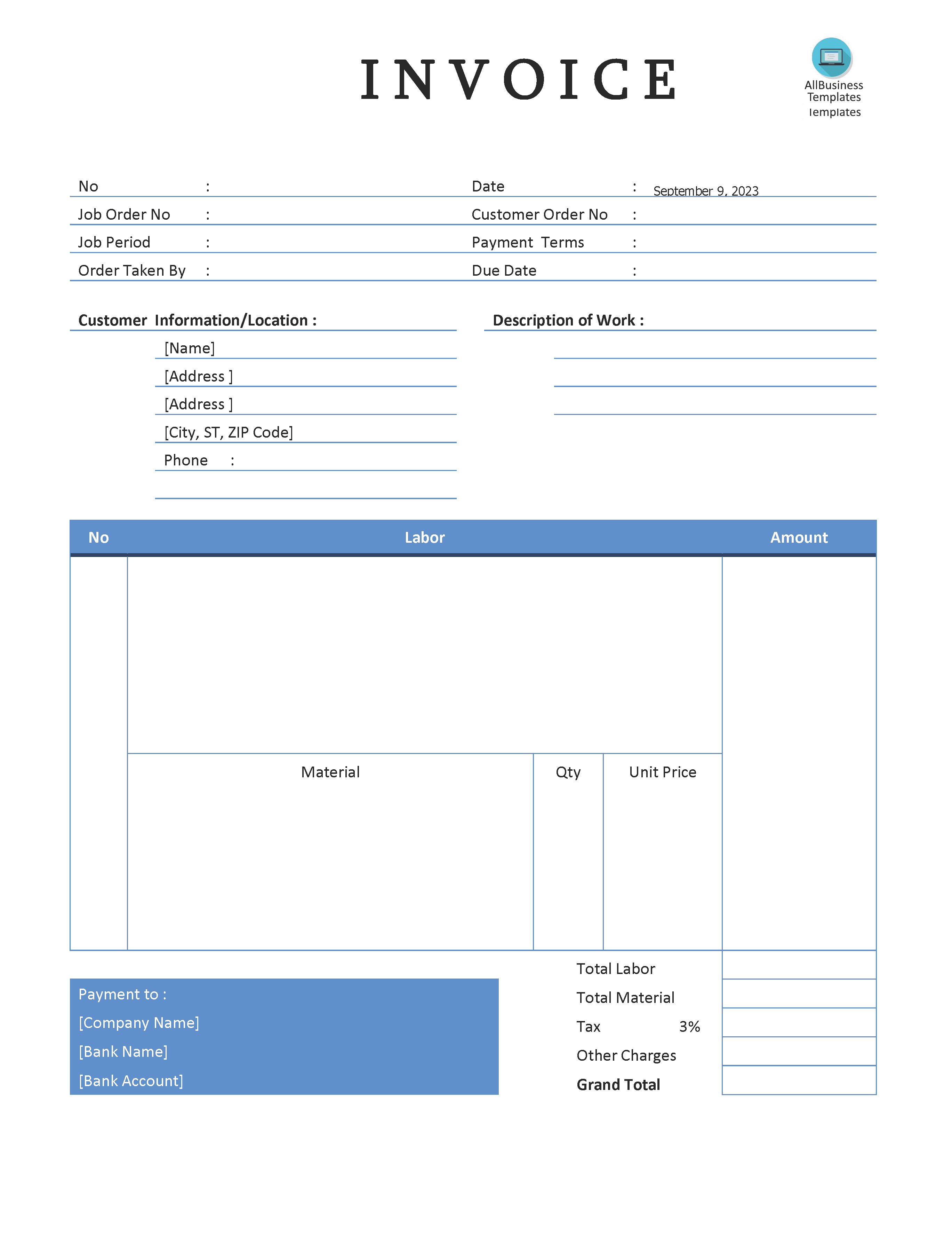 editable plumbing sales invoice sample in word voorbeeld afbeelding 