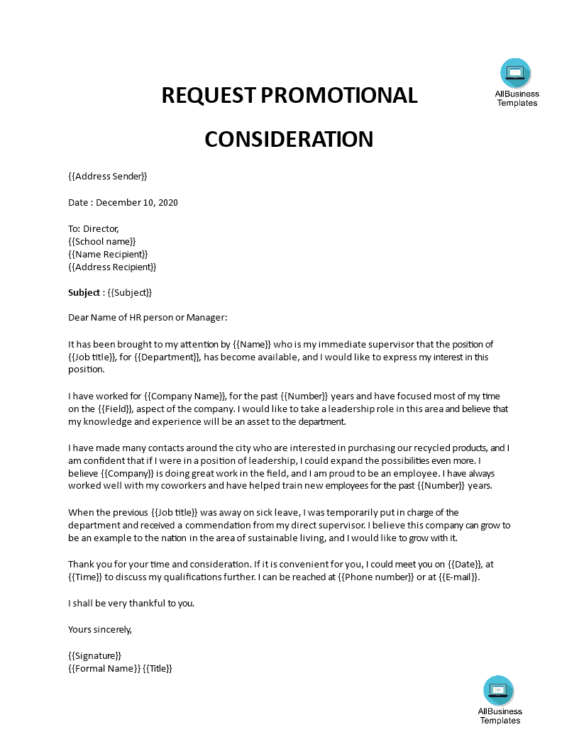 application letter for promotion in class 9
