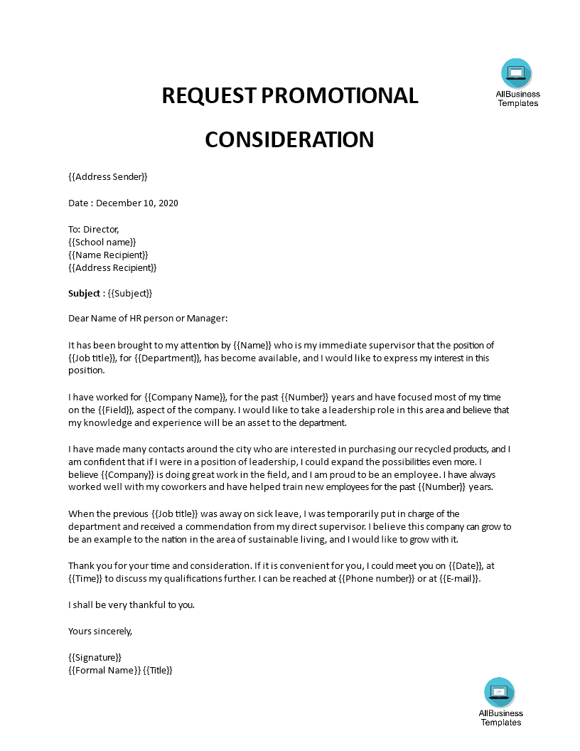 Sample Application Letter For Promotion Gratis
