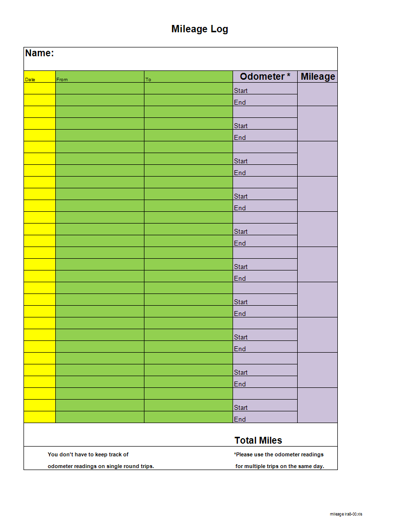 Printable Mileage Log Template For Self Employed Free Download