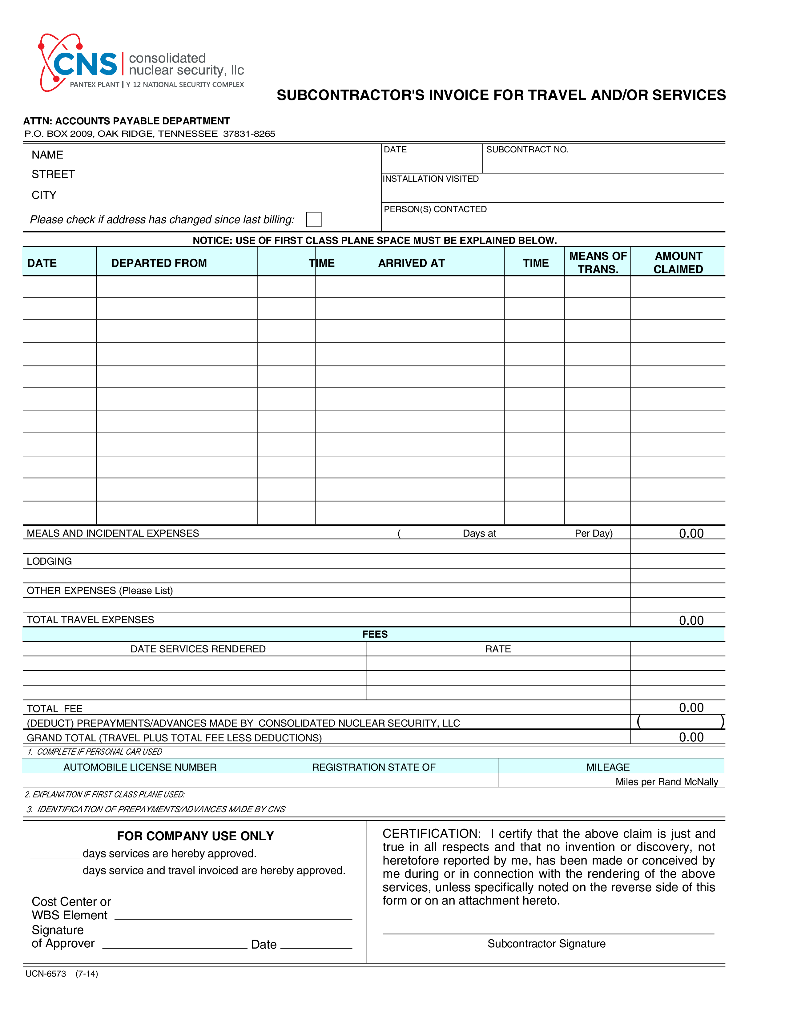 subcontractor invoice for travel and/or services template