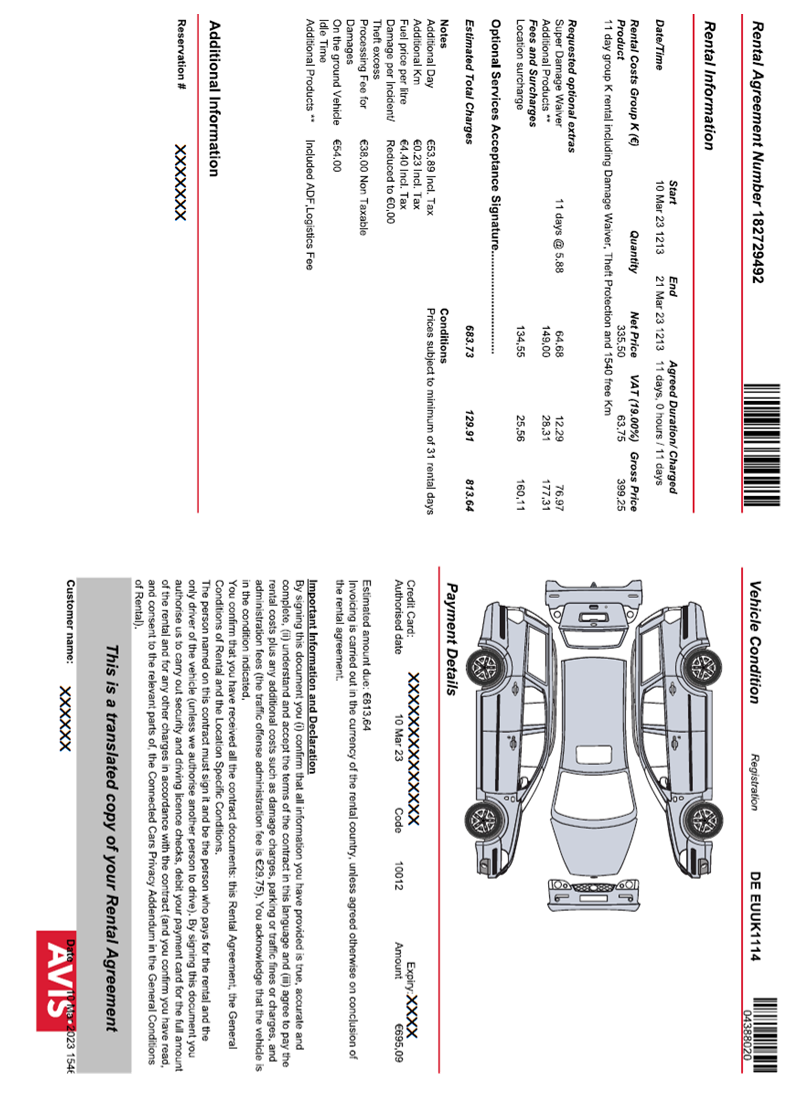 AVIS E receipt main image