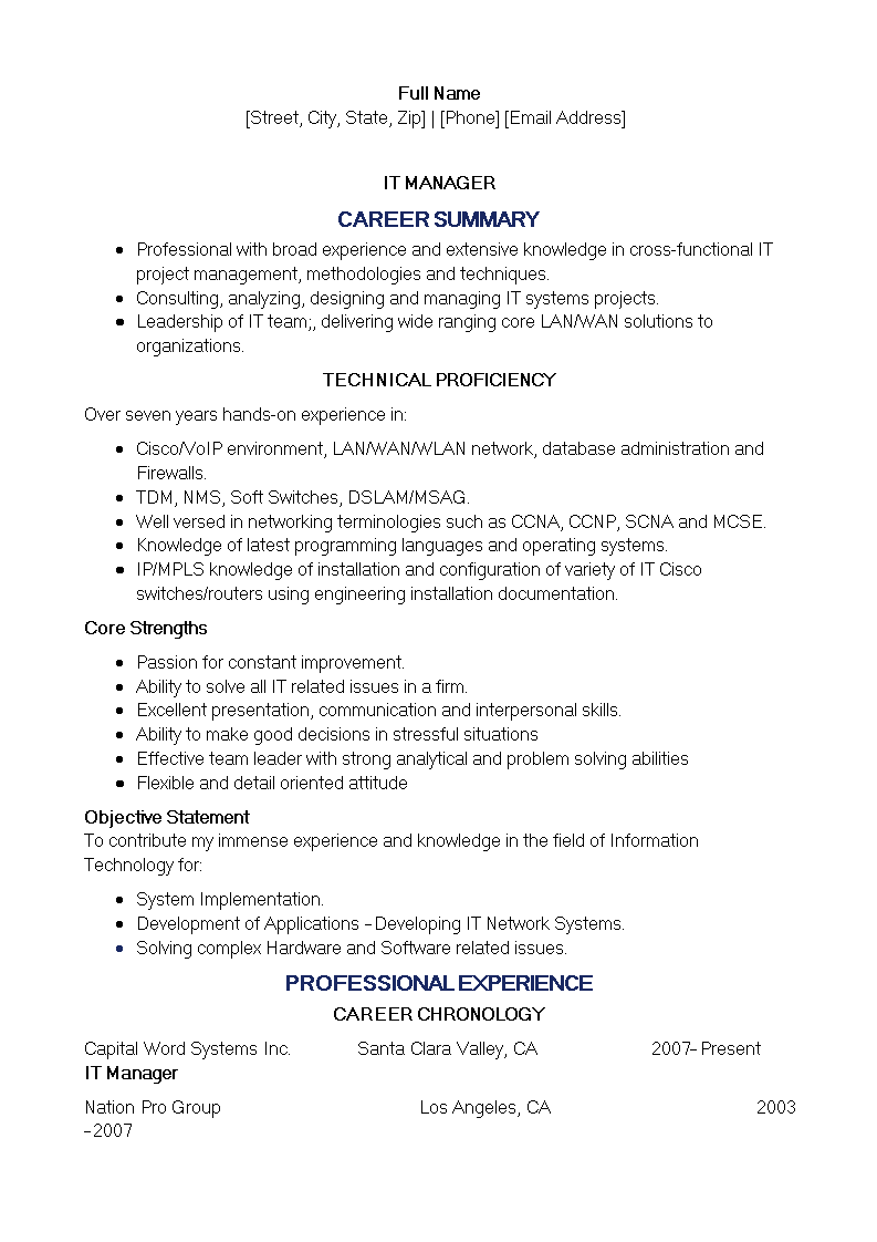 Technical It Resume Sample main image