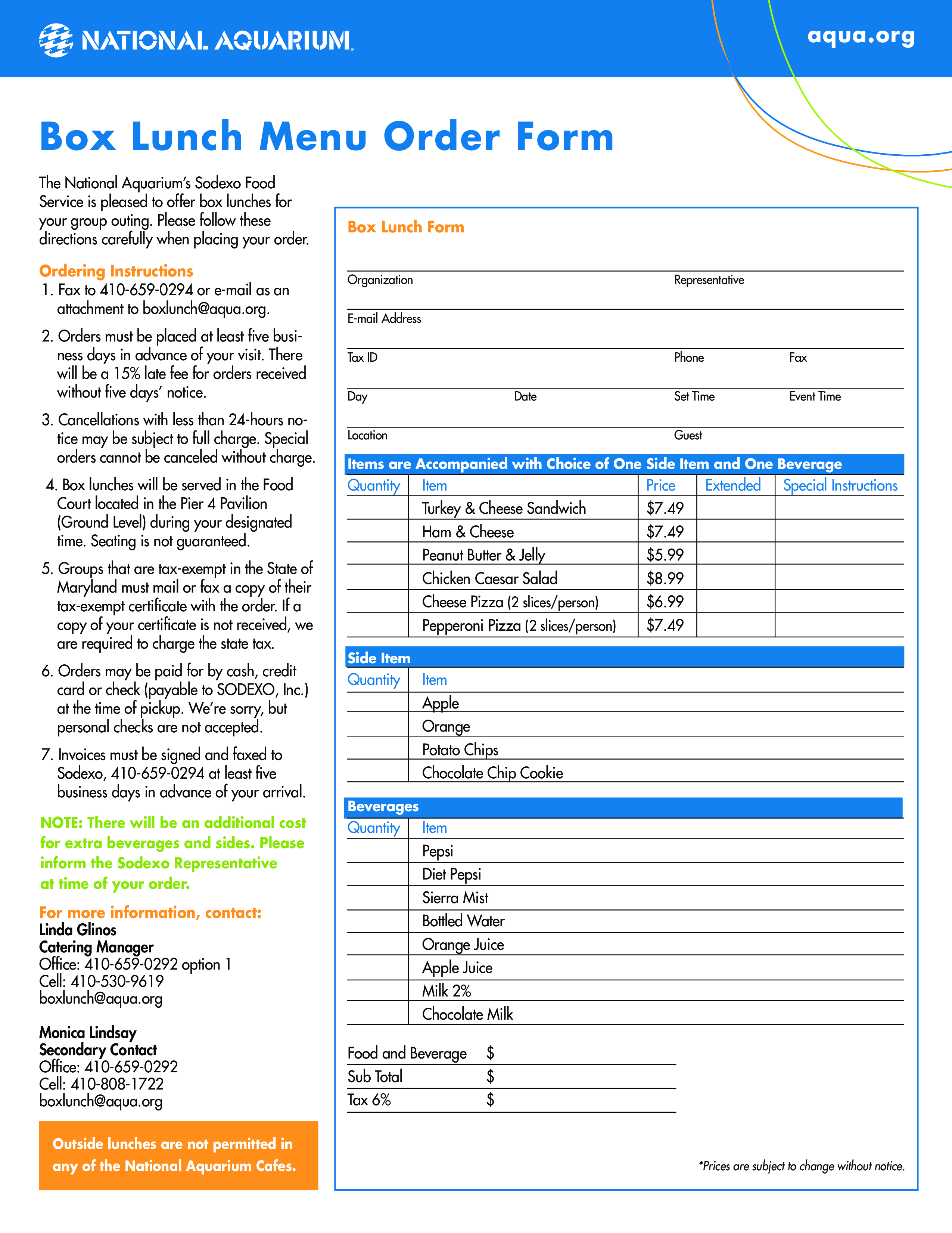 printable menu order form Hauptschablonenbild