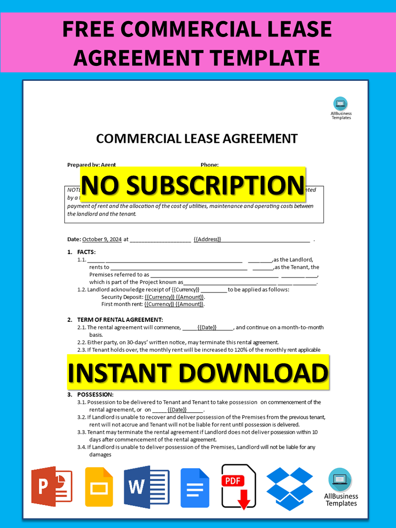 free commercial lease agreement template Hauptschablonenbild