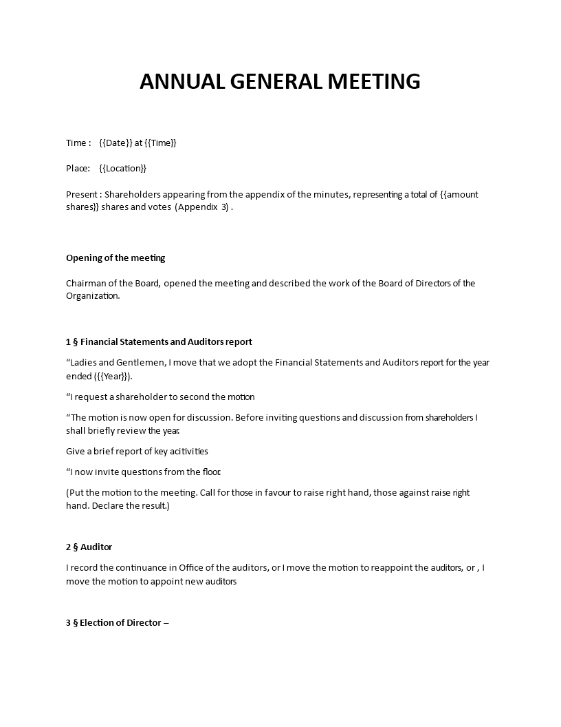 Non Profit Annual General Meeting AGM Agenda Template Templates At 