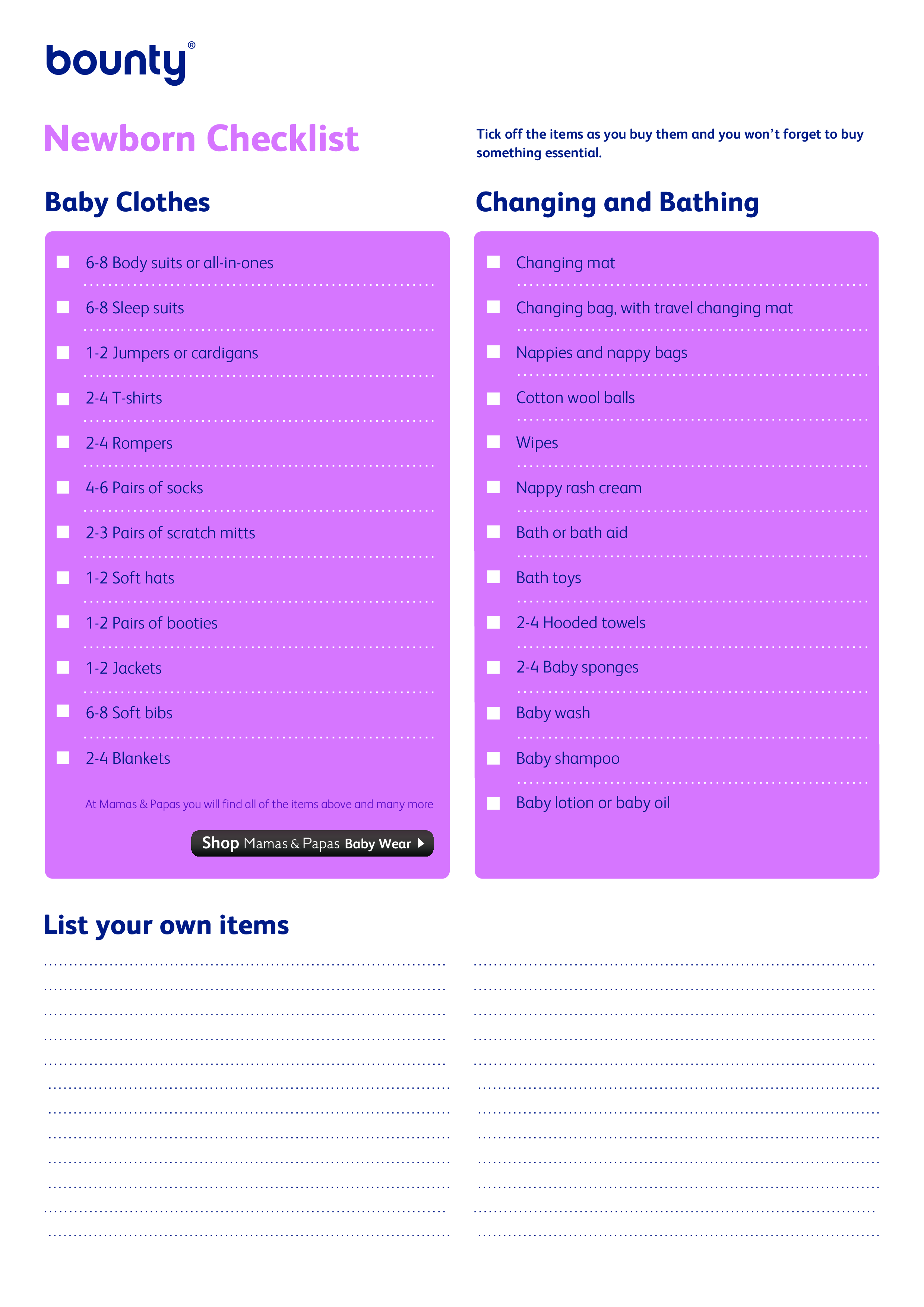 new baby clothes checklist modèles