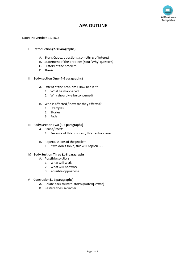thesis paper outline format