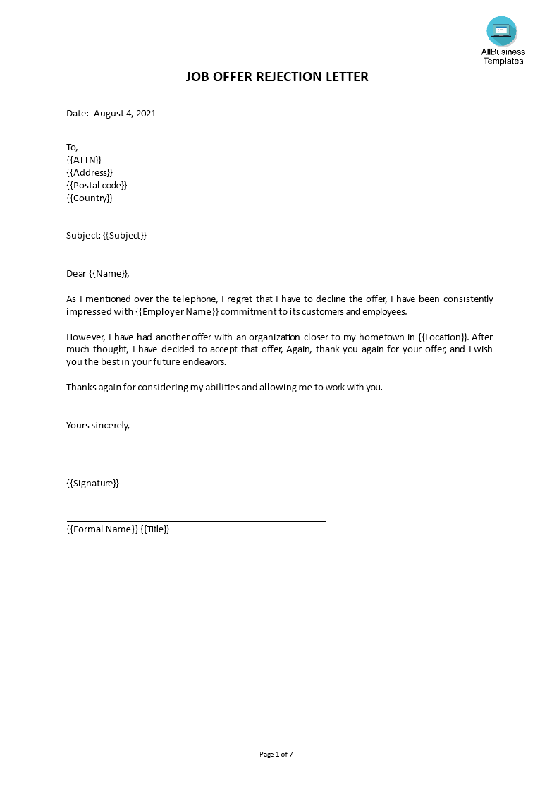 Rejection Email Letter | Templates at allbusinesstemplates.com