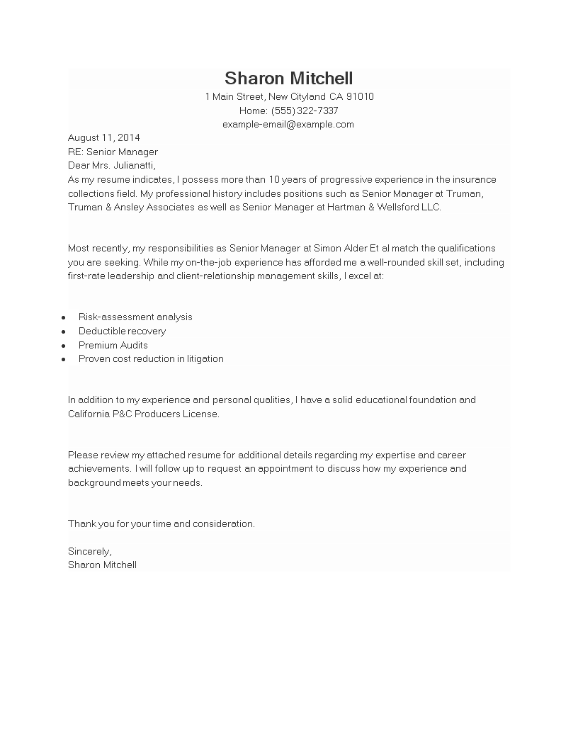 cover letter for employment manager position