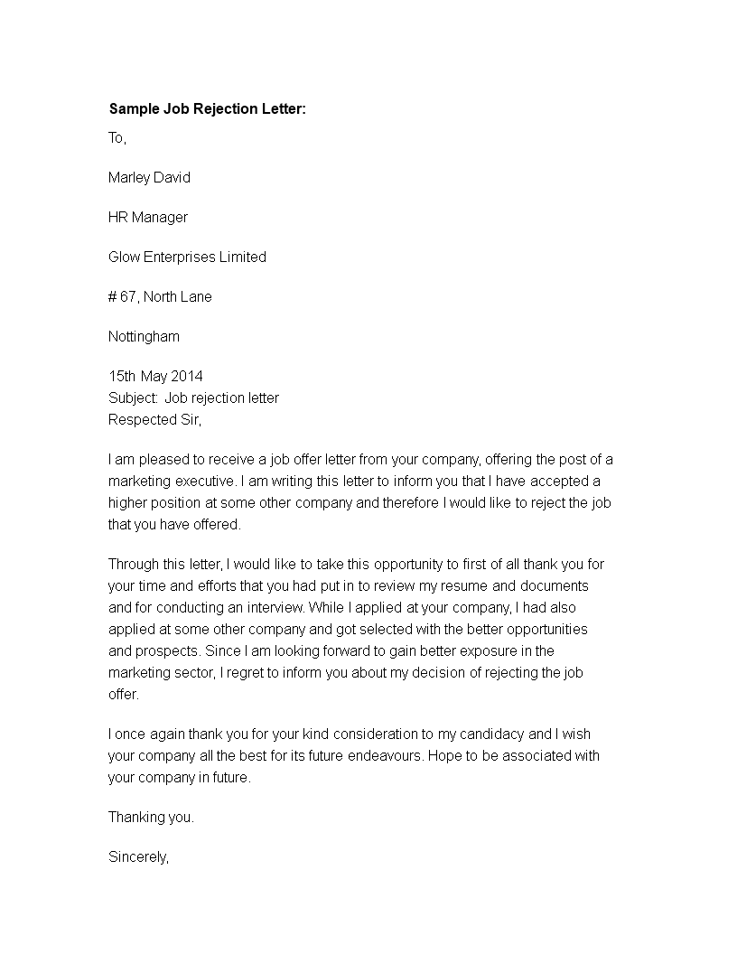 Formal Job Rejection Letter main image