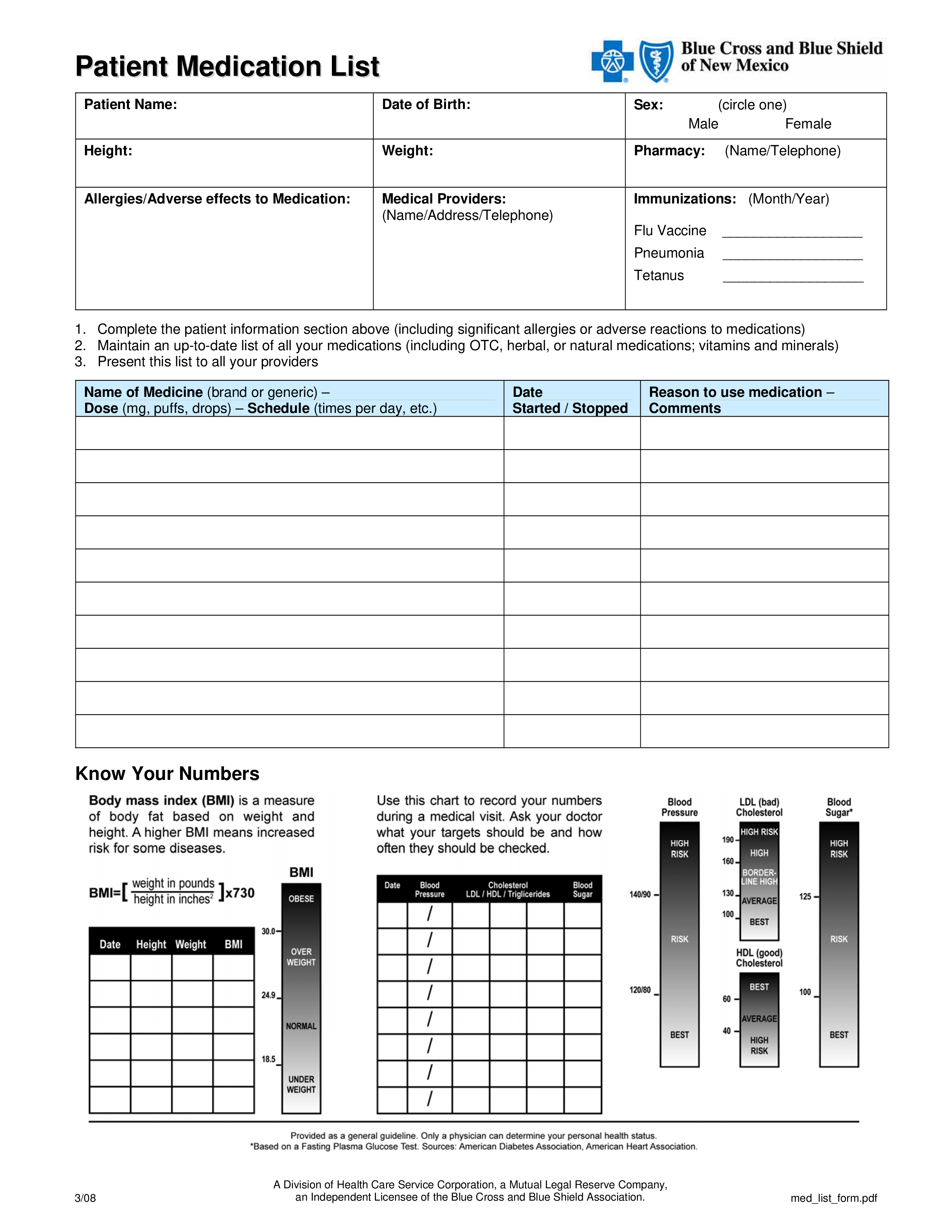 printable patient medication list Hauptschablonenbild