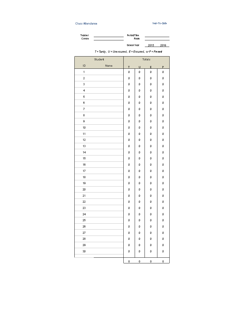 Gratis Class Attendance List Excel