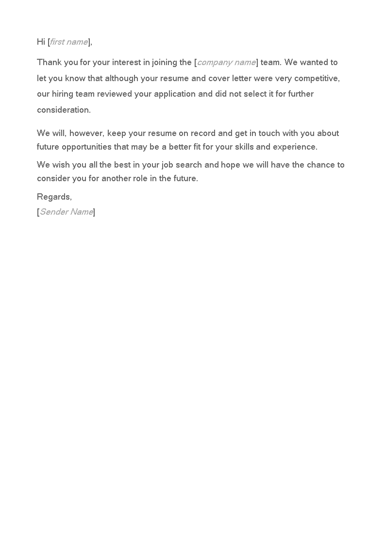 job applicant rejection letter after interview template