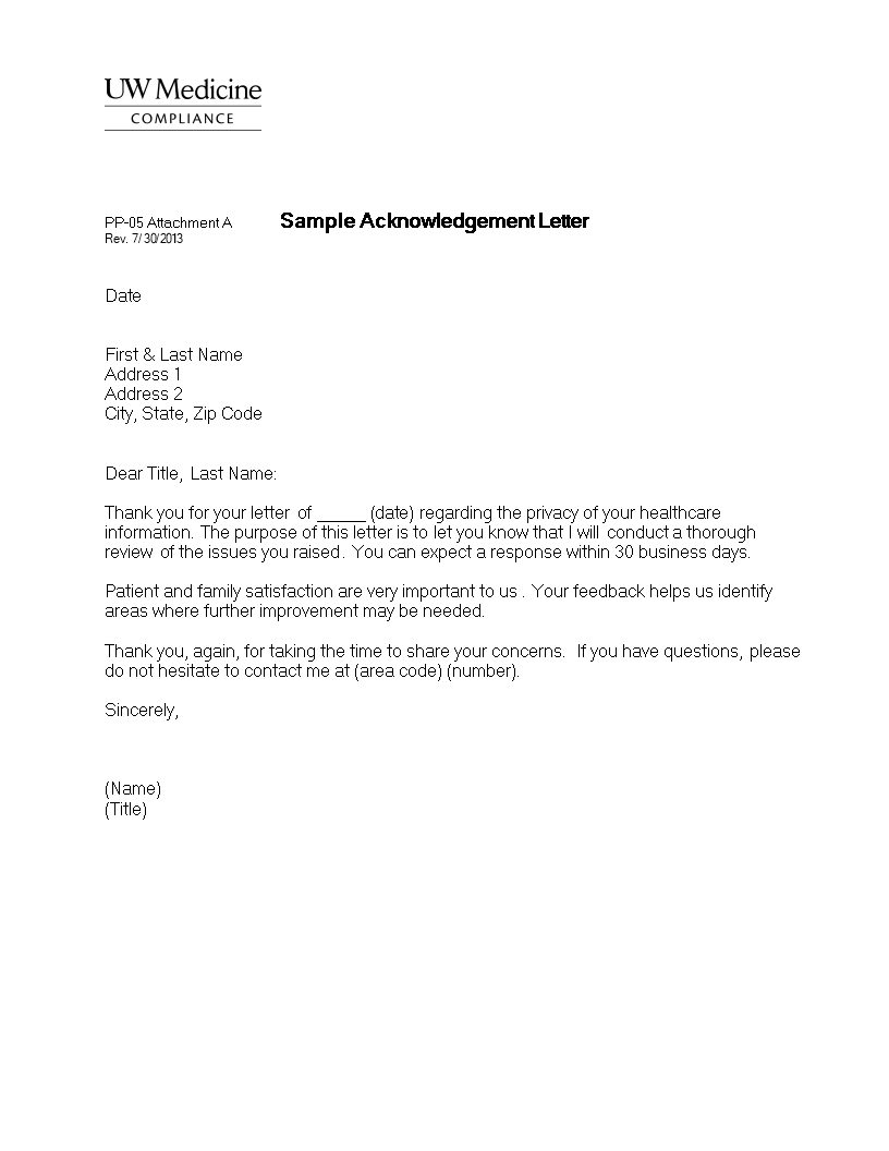 business acknowledgement letter format template