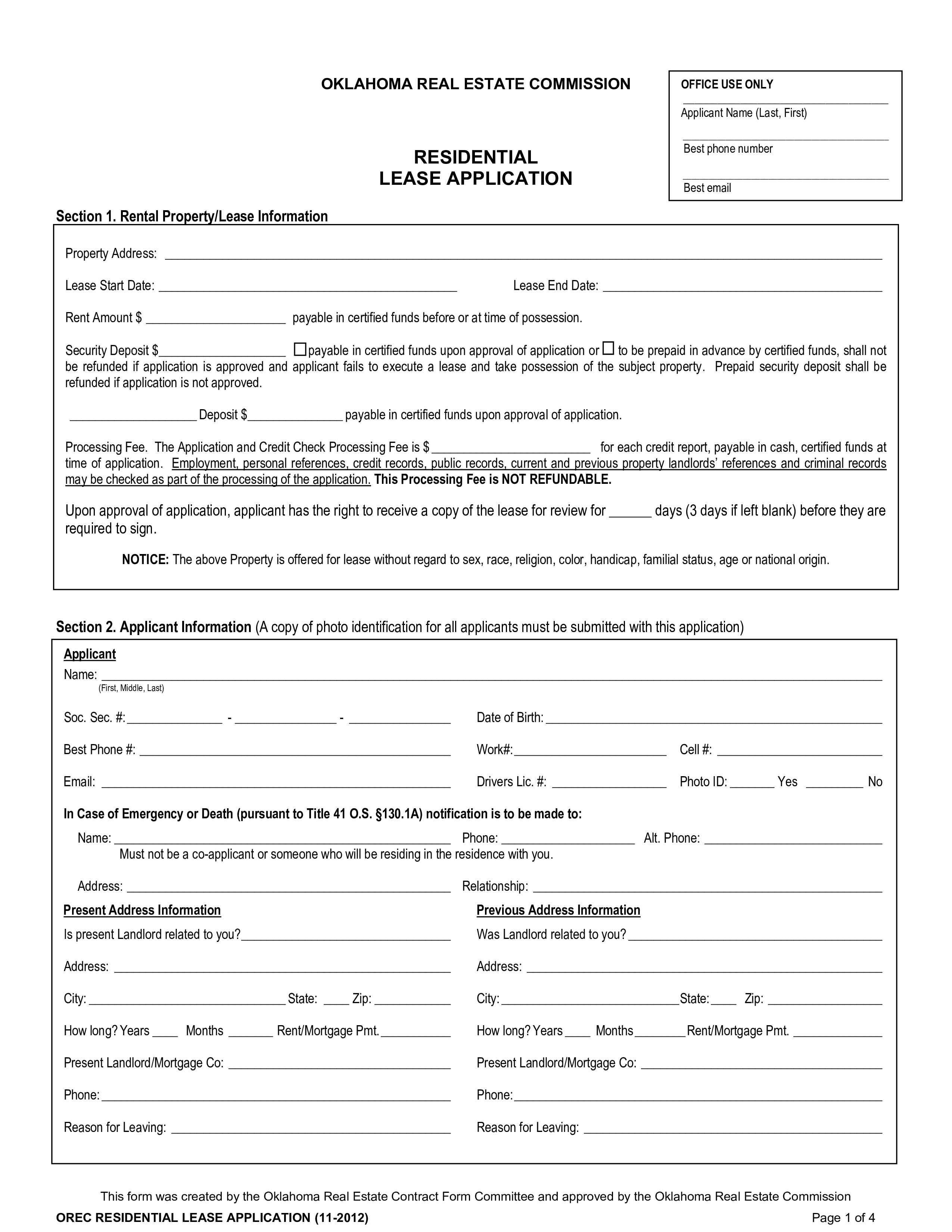 rental lease application template