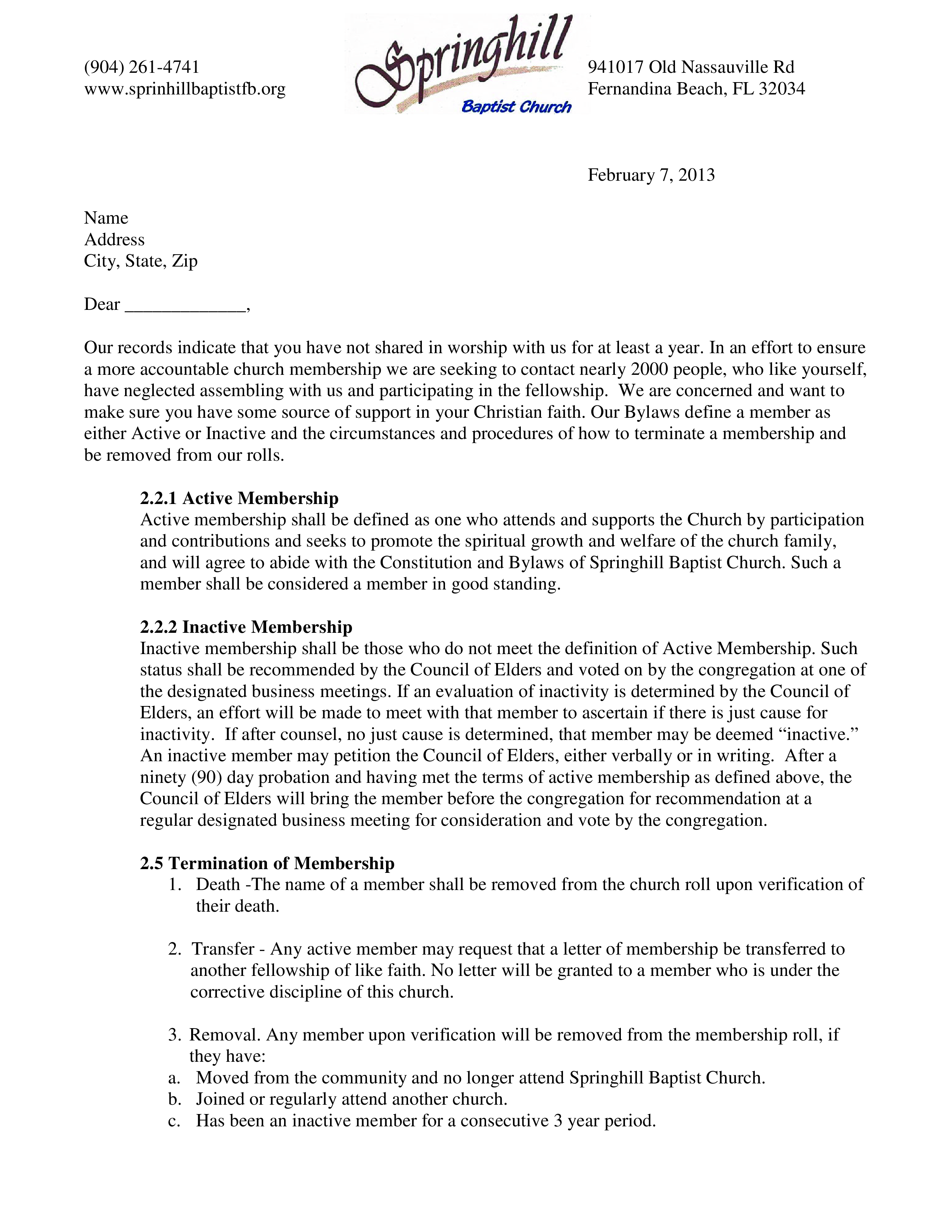 Church Membership Termination Letter  Templates at