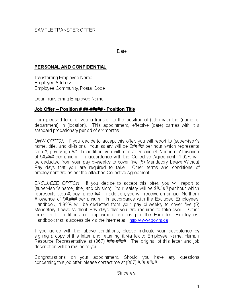 cover letter for internal job transfer