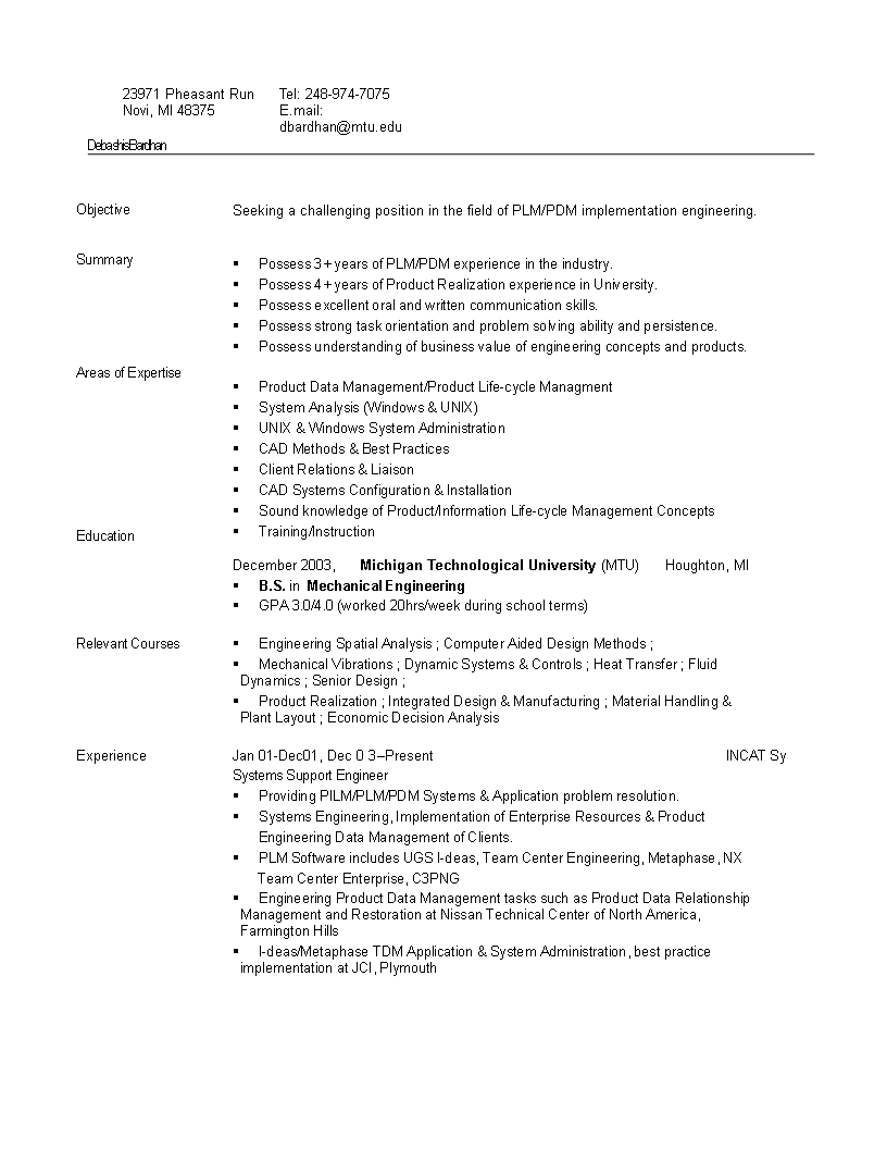 entry level mechanical engineering resume Hauptschablonenbild