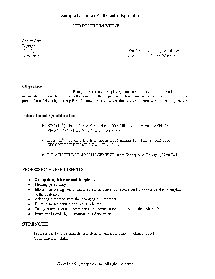 CallCenter BPO Resume Template main image