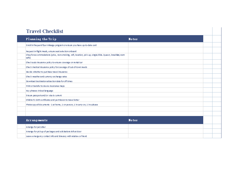 Travel Checklist in Excel main image
