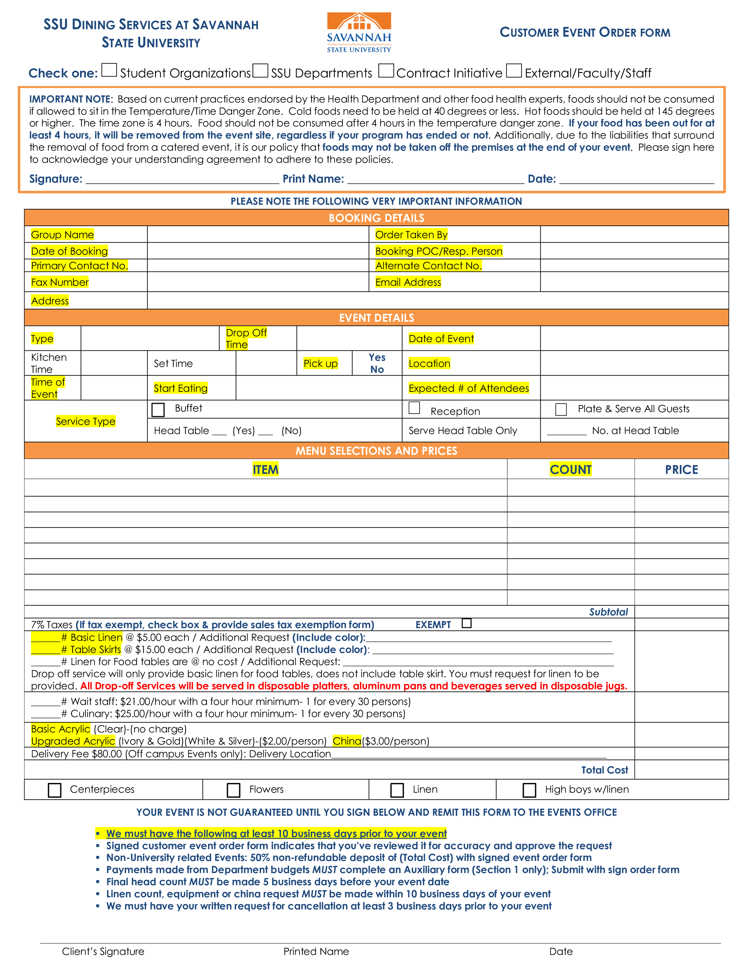 customer event order form voorbeeld afbeelding 