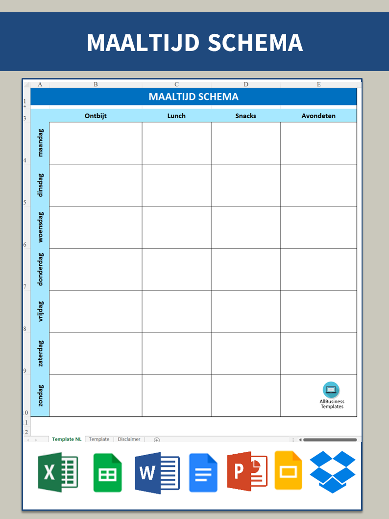 wekelijks maaltijdplan template