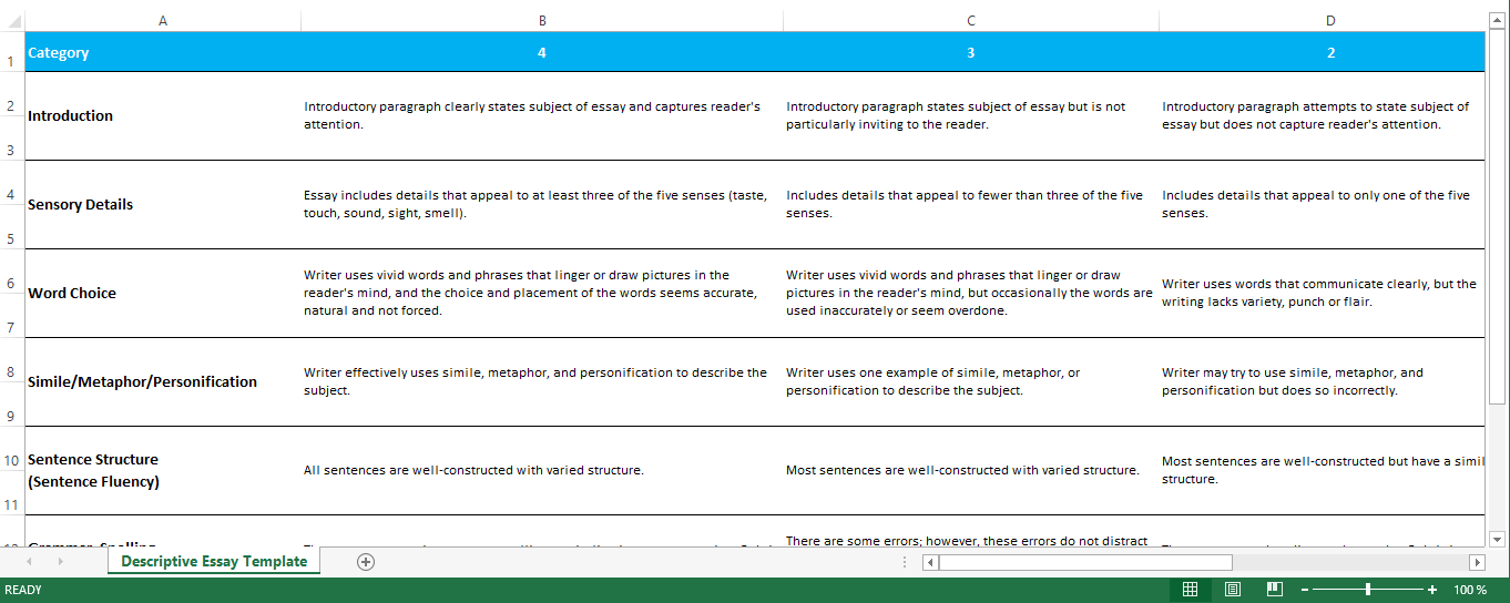 Descriptive Essay Evaluation Plan 模板