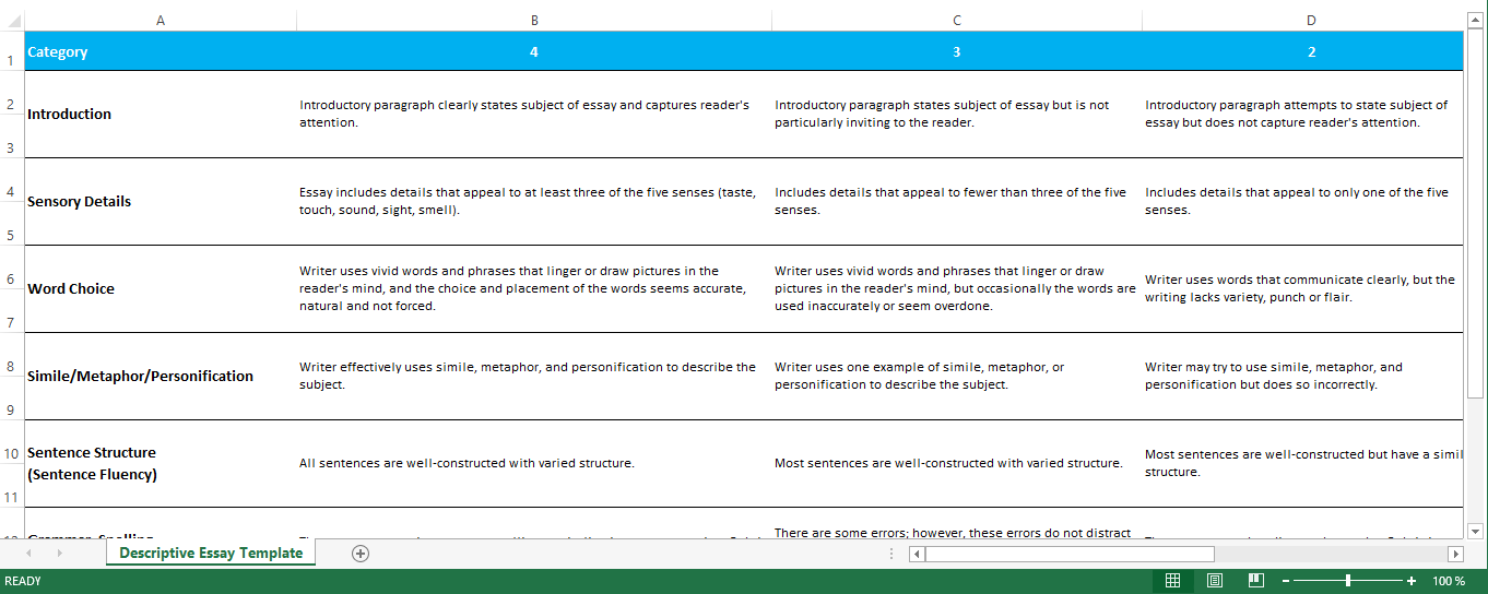 descriptive essay evaluation plan voorbeeld afbeelding 